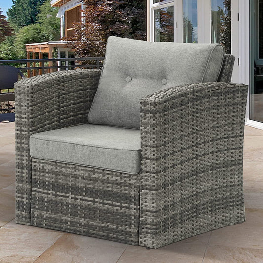 sunvivicollection Patio Wicker Chair All Weather Wicker Single Armchair Rattan Sectional Sofa for Garden, Beach, Balcony and Poolside, Aluminum Frame