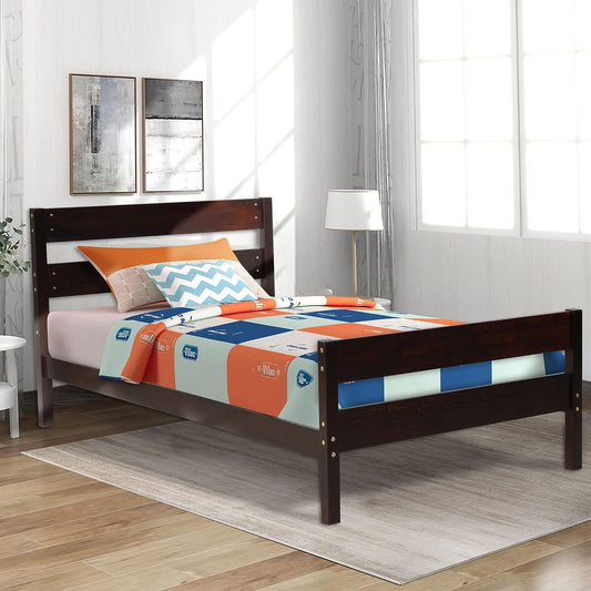 SunviviCollection Twin Bed Frame, Wood Twin Size Bed for Boys&Girls, Modern Platform Bed Frames with Headboard&Footboard No Box Spring Needed, Espresso