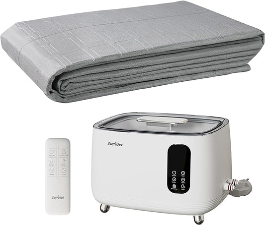 Sunvivi Water Heated Mattress Pad, 77" x 57" Heated Bed Warmer, Non-Electric Water Heating Mattress Topper with Remote Temperature Control and Large Tank, Machine Washable