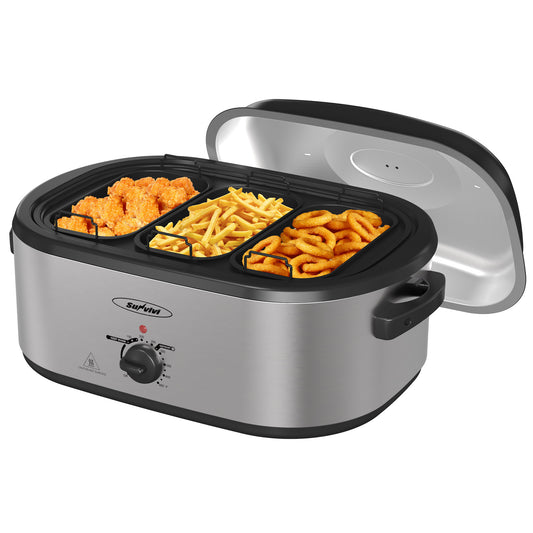 Electric Roaster Oven, 20 QT Roaster with Self-Basting Lid and Buffet Server, Turkey Roaster Oven with 150-450°F Full-Range Temperature Control, Removable Pan & Rack, Stainless Steel, Silver
