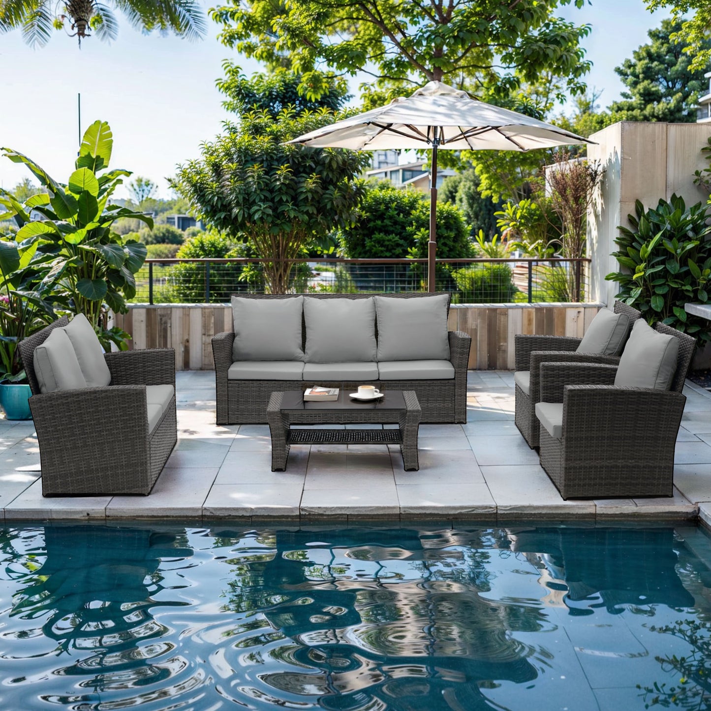 5 Piece Outdoor Patio Furniture Sets, Wicker Conversation Set for Porch Deck,Rattan Sofa Chair with Cushion