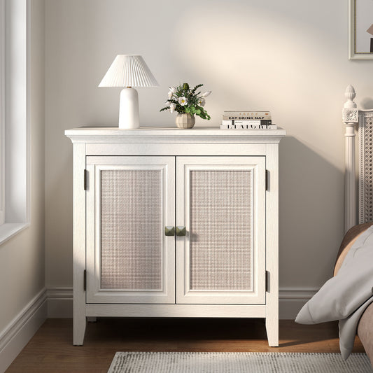 Storage Cabinet, Kitchen Sideboard Cabinet with Rattan Decor Doors, Accent Buffet Cabinet with Adjustable Storage Shelf, Wood Cabinet Organizer for Hallway, Dining Room, Living Room