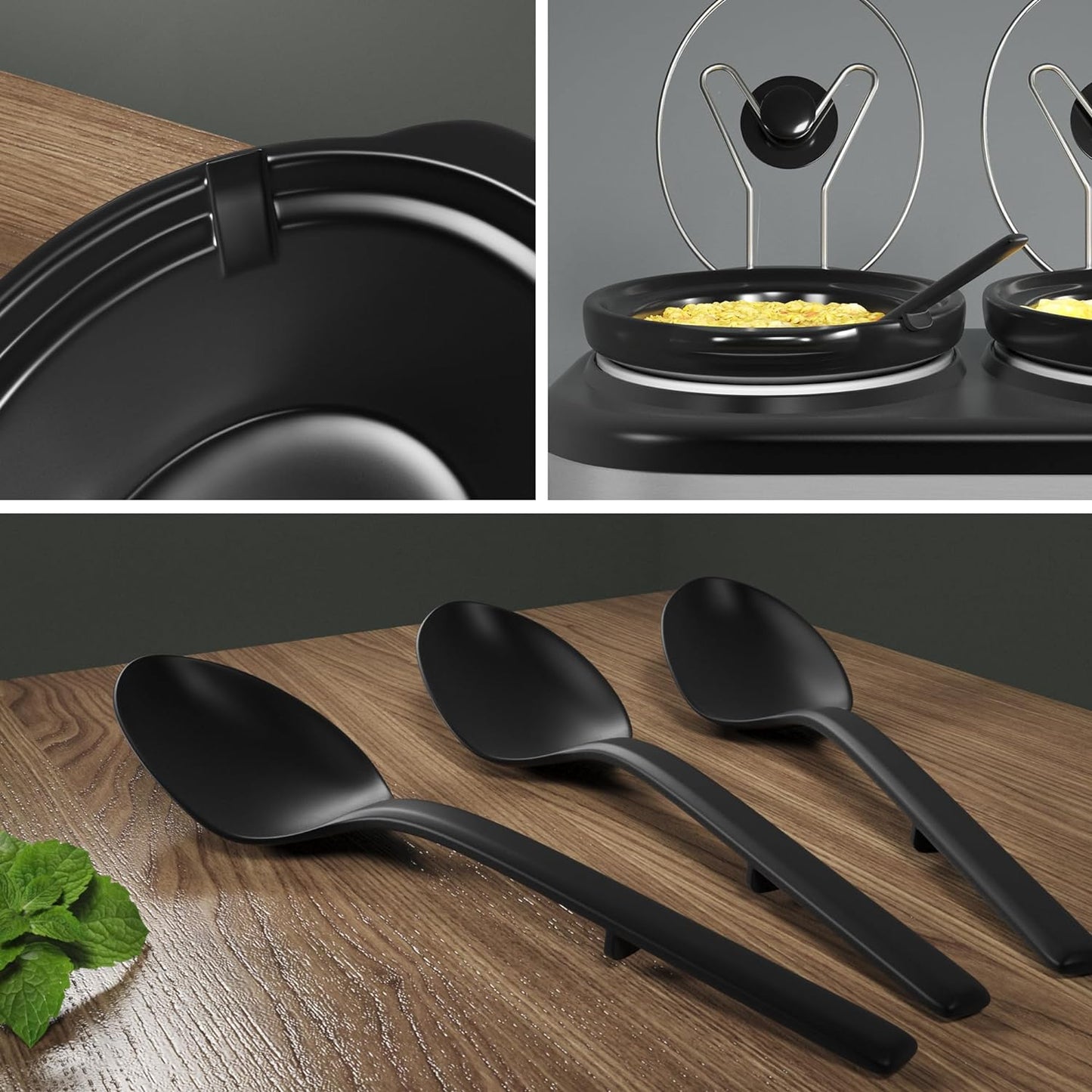 Triple Slow Cooker, Food Warmer Buffet Servers with 3 Spoons, Removable Lids & Spoon Rests, Perfect Gift for Christmas, for Parties, Entertaining & Holidays