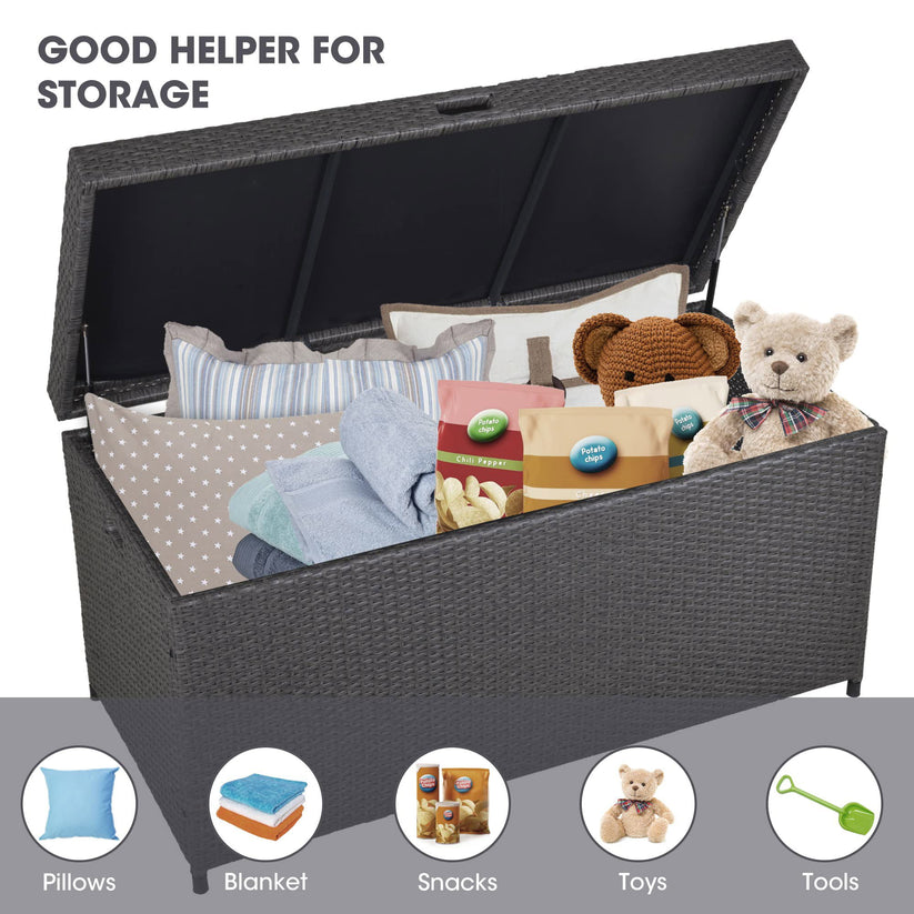 Royalcraft Outdoor Storage Box, 140 Gallon Grey PE Wicker Patio Storage Bin Patio Deck Boxes with Waterproof Inner