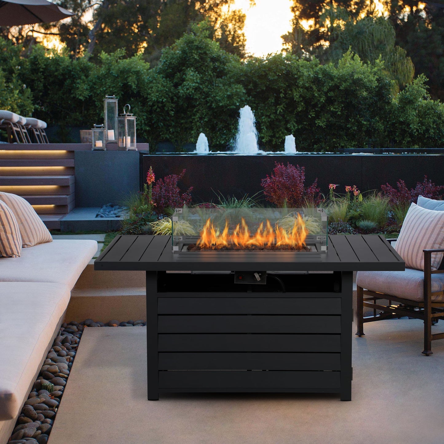 Superjoe 54.3" Patio Aluminum Fire Pit Table, 50000 BTU CSA Certified Propane Gas Outdoor Fire Table, Rectangular Fire Table w/Stainless Burner, Lava Rock, Waterproof Cover, Black