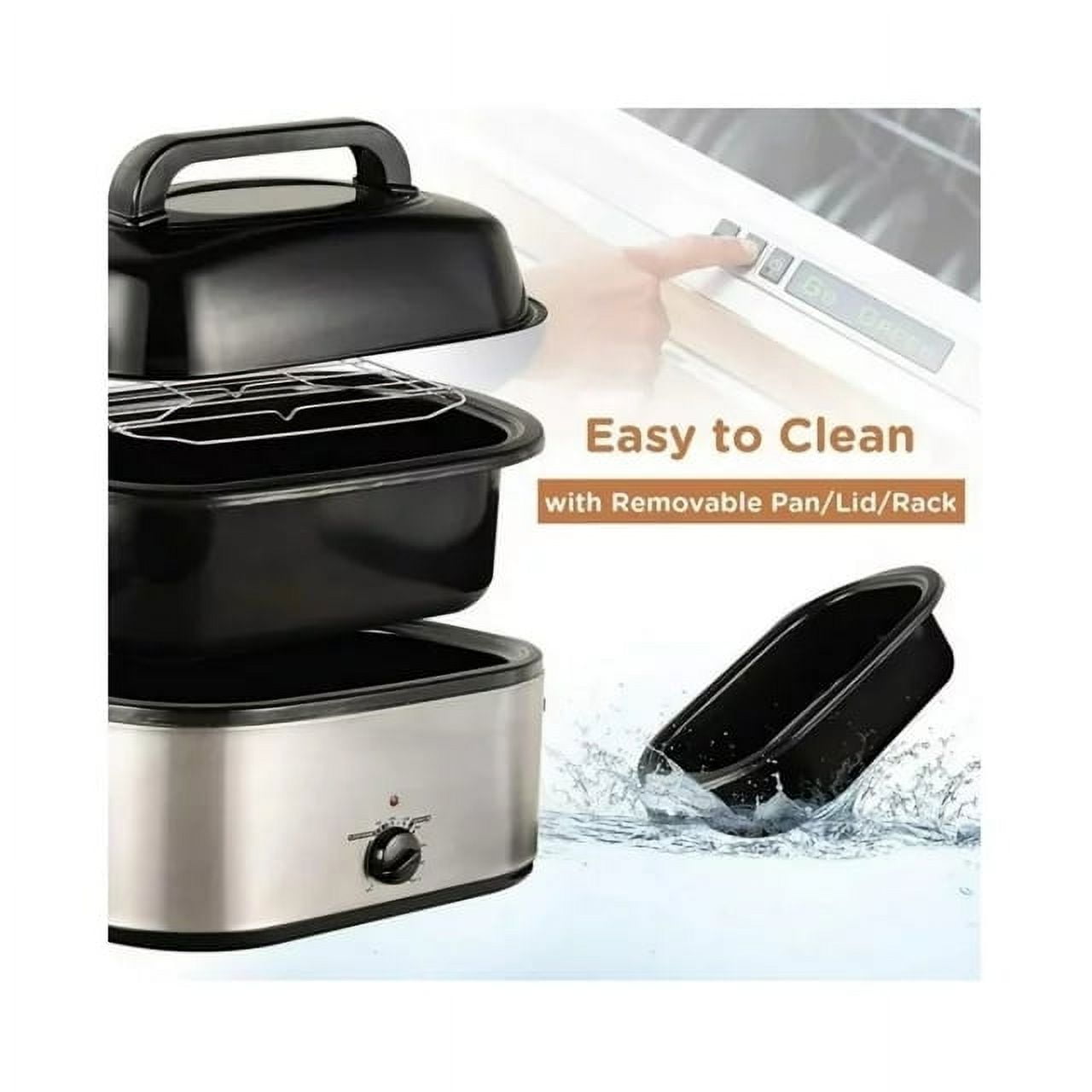 CozyHom 26 Quart Electric Roaster Oven Stainless Steel Portable Turkey Electric Roaster Oven, Self-Basting Lid Removable Insert Pot, Silver