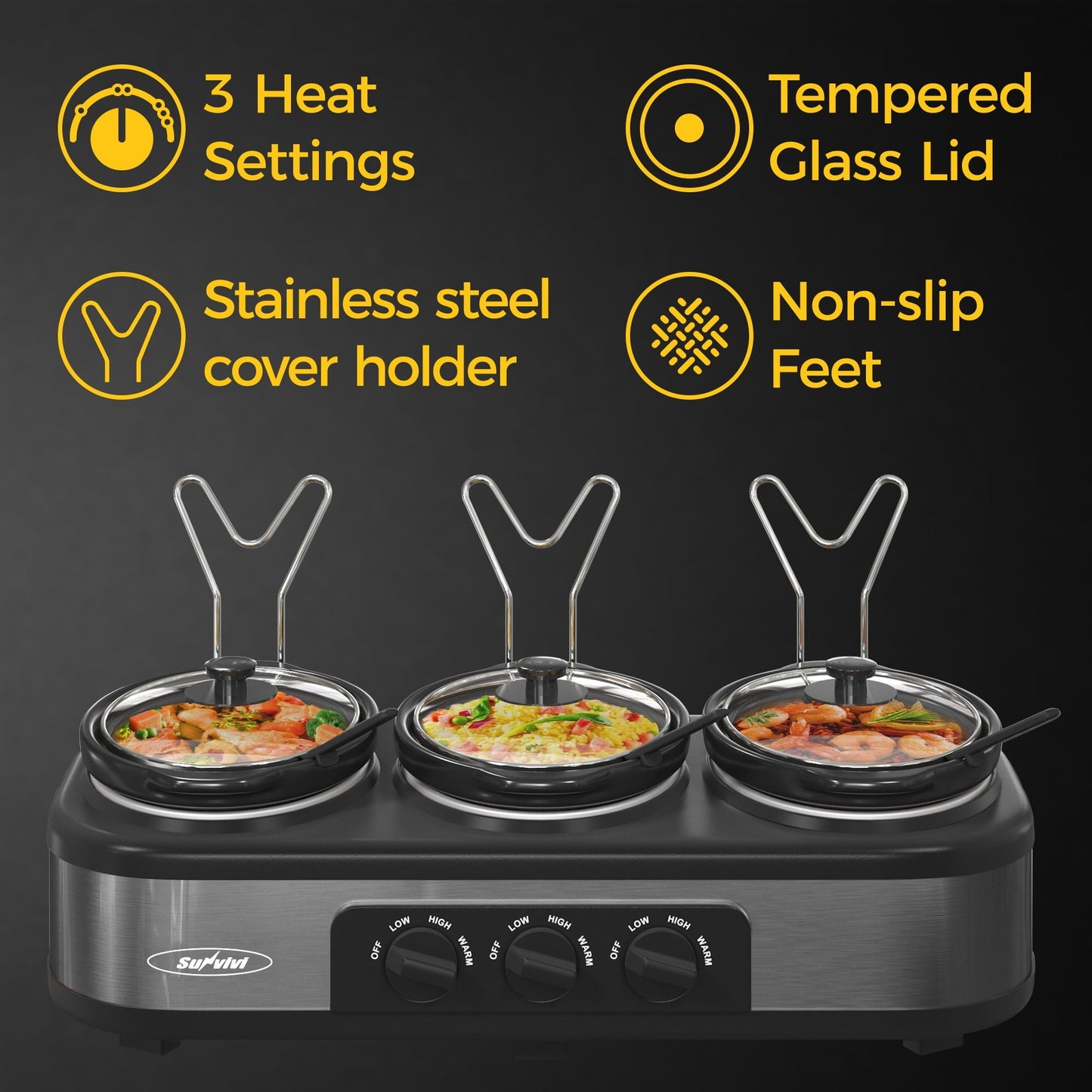 SUNVIVI Dual Pot Slow Cooker, 2 Pot Small Mini Crock Buffet Server and Warmer with Ceramic Pot, Adjustable Temp