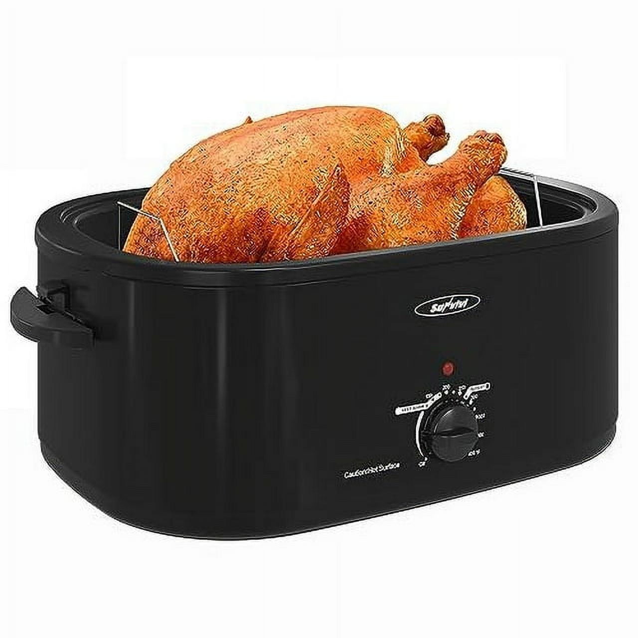 Sunvivi 22 Quart Electric Turkey Roaster Oven with Visible Glass Lid,Removable Pan & Rack, Stainless Steel,White