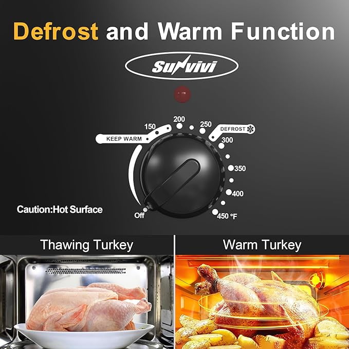 Superjoe 8-Quart Roaster Oven with Self-Basting Lid, Electric Turkey Roaster Oven with Removable Pan and Rack, Stainless Steel, Black
