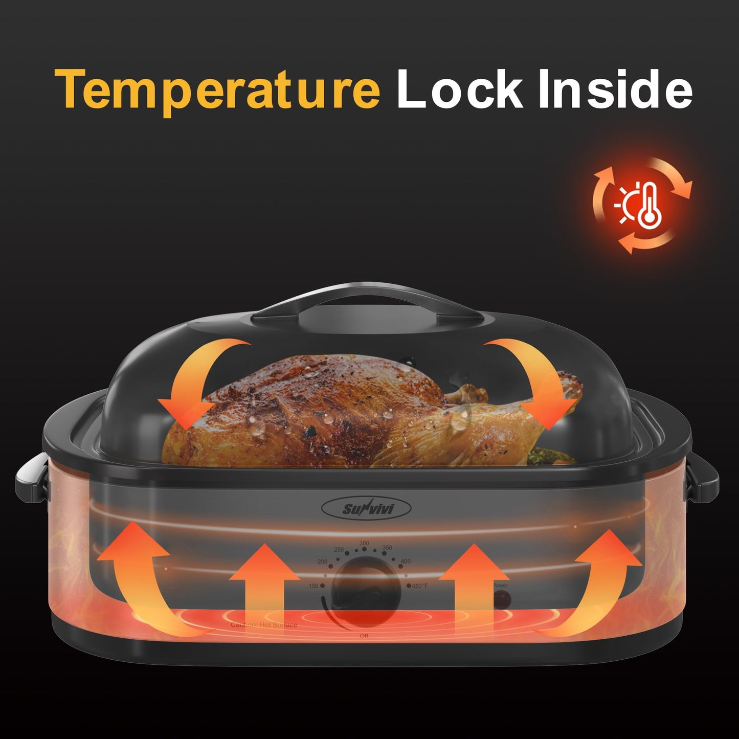 Superjoe 14-Quart Electric Roaster Oven with Self-Basting Lid, Turkey Roaster Oven with Rack, Stainless Steel, Silver