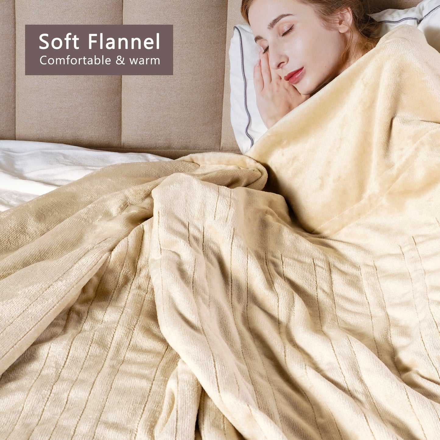 Superjoe Electric Blankets King Size 100'' x 90'' Heated Blankets with Dual Controllers, 10 Heat Settings Auto-off Timer Throw Blanket, Beige Warm Gifts
