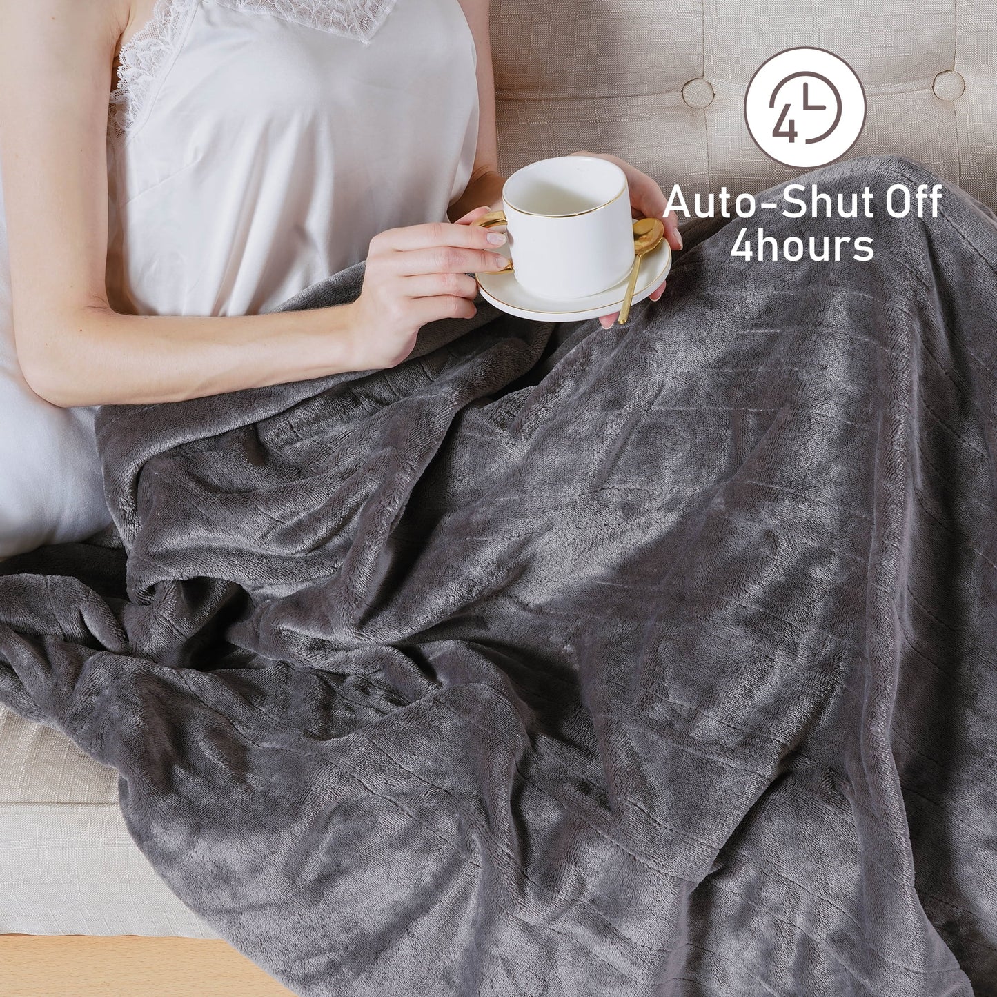 Superjoe Electric Heated Blanket, 60" x 50" Double-Layer Flannel, 4 Heat Settings and Auto-off, Holiday Gift for Family, Gray