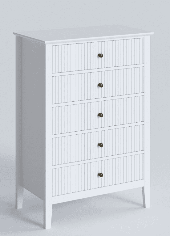 CozyHome 5 Drawers Tall White Dresser Cabinet, Wood Storage Cabinet Organizer for Living Room, Nursery, Hallway, Entryway, White