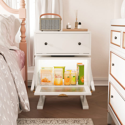 Nightstand with 360¡ã Rotating Drawer and LED Light Strip