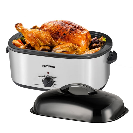 CozyHome 18 Quart Electric Roaster Oven Stainless Steel Roaster Oven for Turkey With Self-Basting Lid Removable Insert Pot, Silver