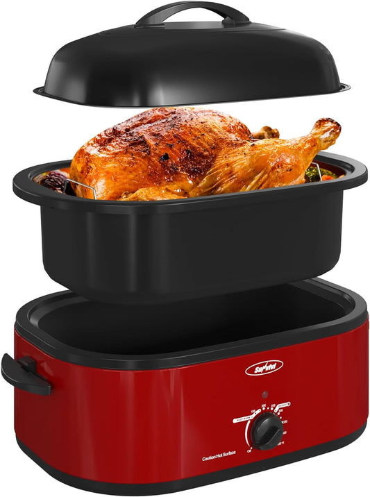 CozyHome 18-Quart Electric Roaster Oven, Turkey Roaster Oven with Removable Pan and Rack, Perfect for Large Meals and Holiday Feasts, Red