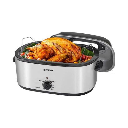 CozyHome 22 Quart Electric Roaster Oven Stainless Steel With Self-Basting Lid Removable Insert Pot Silver | Perfect For Family Gatherings, Silver
