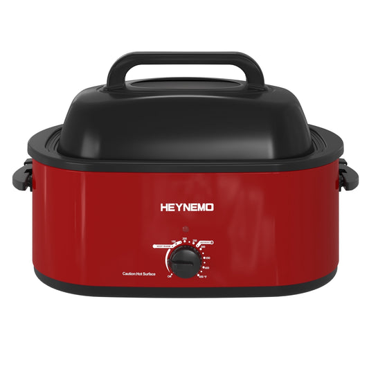 CozyHome 24 QT Electric Stainless Steel Turkey Roaster Oven, Self-Basting Lid Removable Insert Pot Perfect for Gathering and Dining, Red