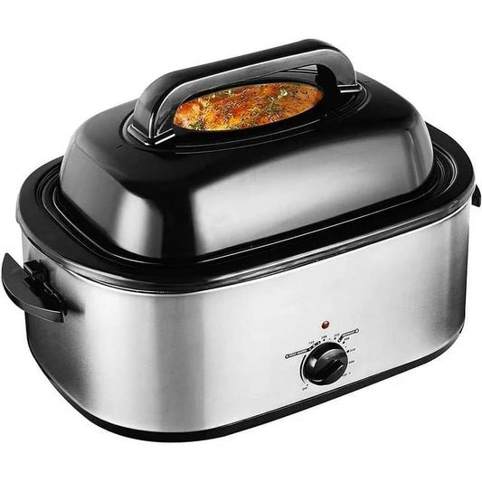CozyHom 26 Quart Electric Roaster Oven Stainless Steel Portable Turkey Electric Roaster Oven, Self-Basting Lid Removable Insert Pot, Silver