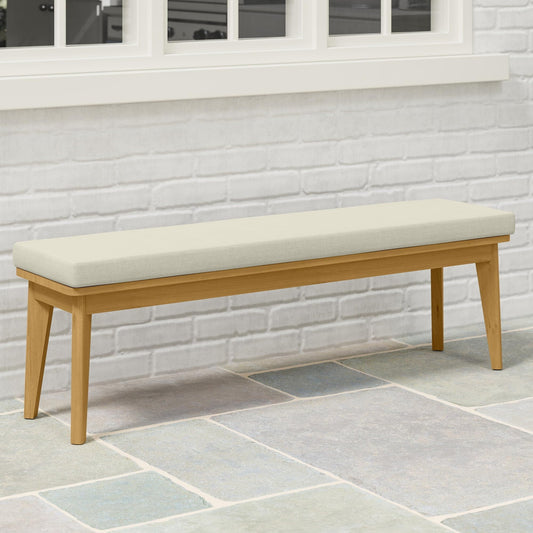 Heynemo Acacia Patio Bench, Upholstered Bench with Thick Cushion, Modern Wood Outdoor Dining Bench for Porch, Backyard, Garden, Indoor, Beige