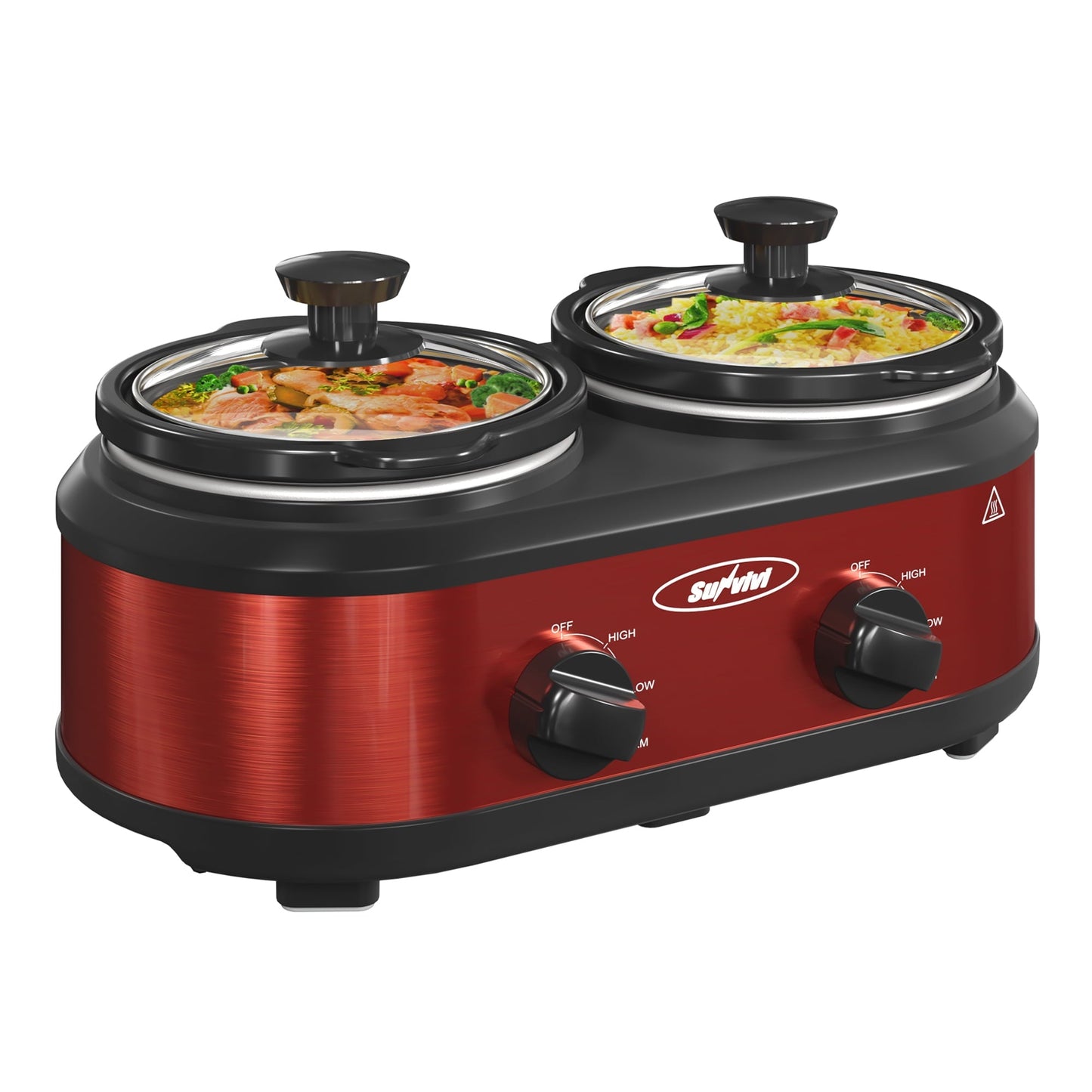 Triple Slow Cooker with 3 Spoons, 3 Pot 1.5 Quart Oval Crock Food Warmer Buffet Server, Stainless Steel