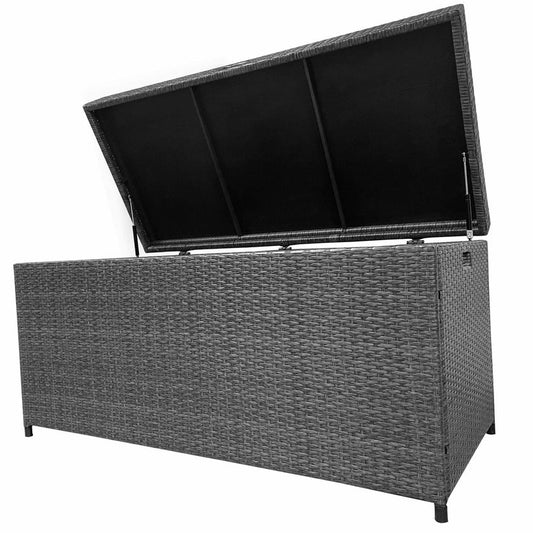 Royalcraft Outdoor Storage Box, 140 Gallon Grey PE Wicker Patio Storage Bin Patio Deck Boxes with Waterproof Inner