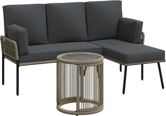 Royalcraft Patio Furniture Set, Outdoor Sectional Furniture Sets with Woven Rope Accents and 4-inch Cushions, L-Shaped Patio Conversation Sets with Detachable Lounger and Side Table