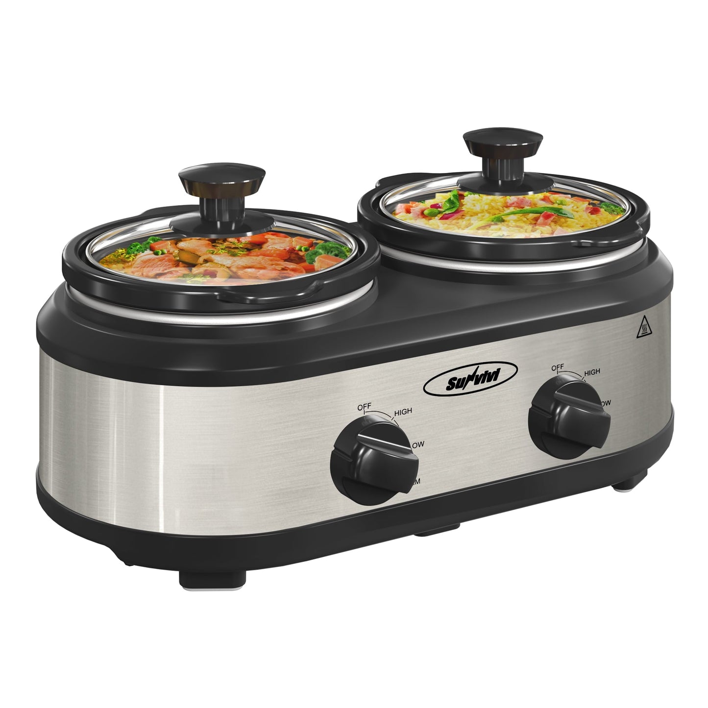 Triple Slow Cooker with 3 Spoons, 3 Pot 1.5 Quart Oval Crock Food Warmer Buffet Server, Stainless Steel