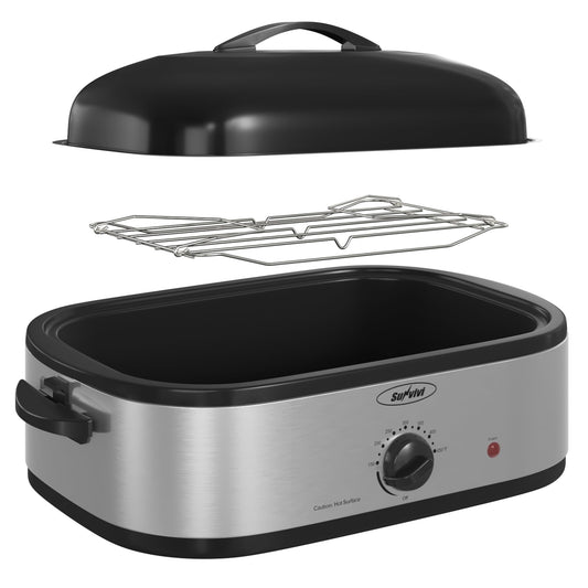 Superjoe 14-Quart Electric Roaster Oven with Self-Basting Lid, Turkey Roaster Oven with Rack, Stainless Steel, Silver
