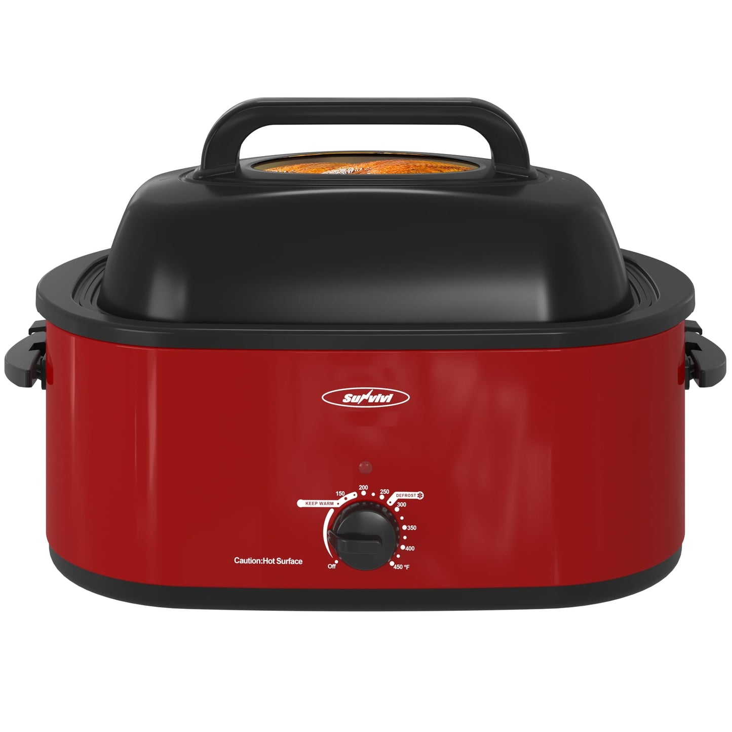 Sunvivi 22 Quart Electric Turkey Roaster Oven with Visible Glass Lid,Removable Pan & Rack, Stainless Steel,White