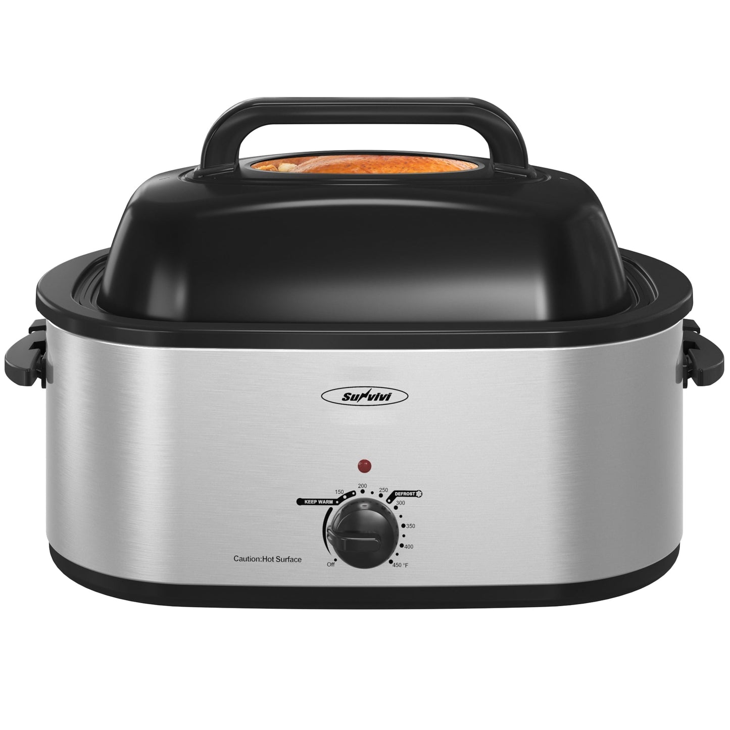 Sunvivi 22 Quart Electric Turkey Roaster Oven with Visible Glass Lid,Removable Pan & Rack, Stainless Steel,White
