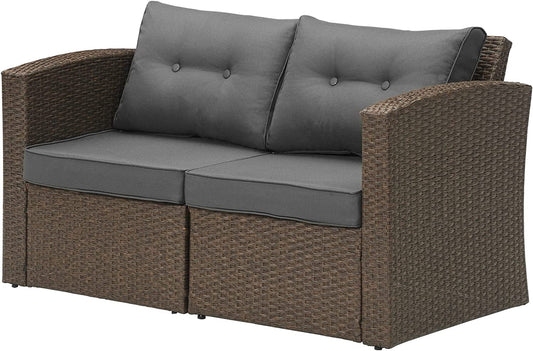 sunvivicollectionPatio Wicker Loveseat 2-Seater Sofa, Rattan Wicker Sofa for 2 Persons with Cushions for Garden, Beach, Balcony and Poolside, Aluminum Frame