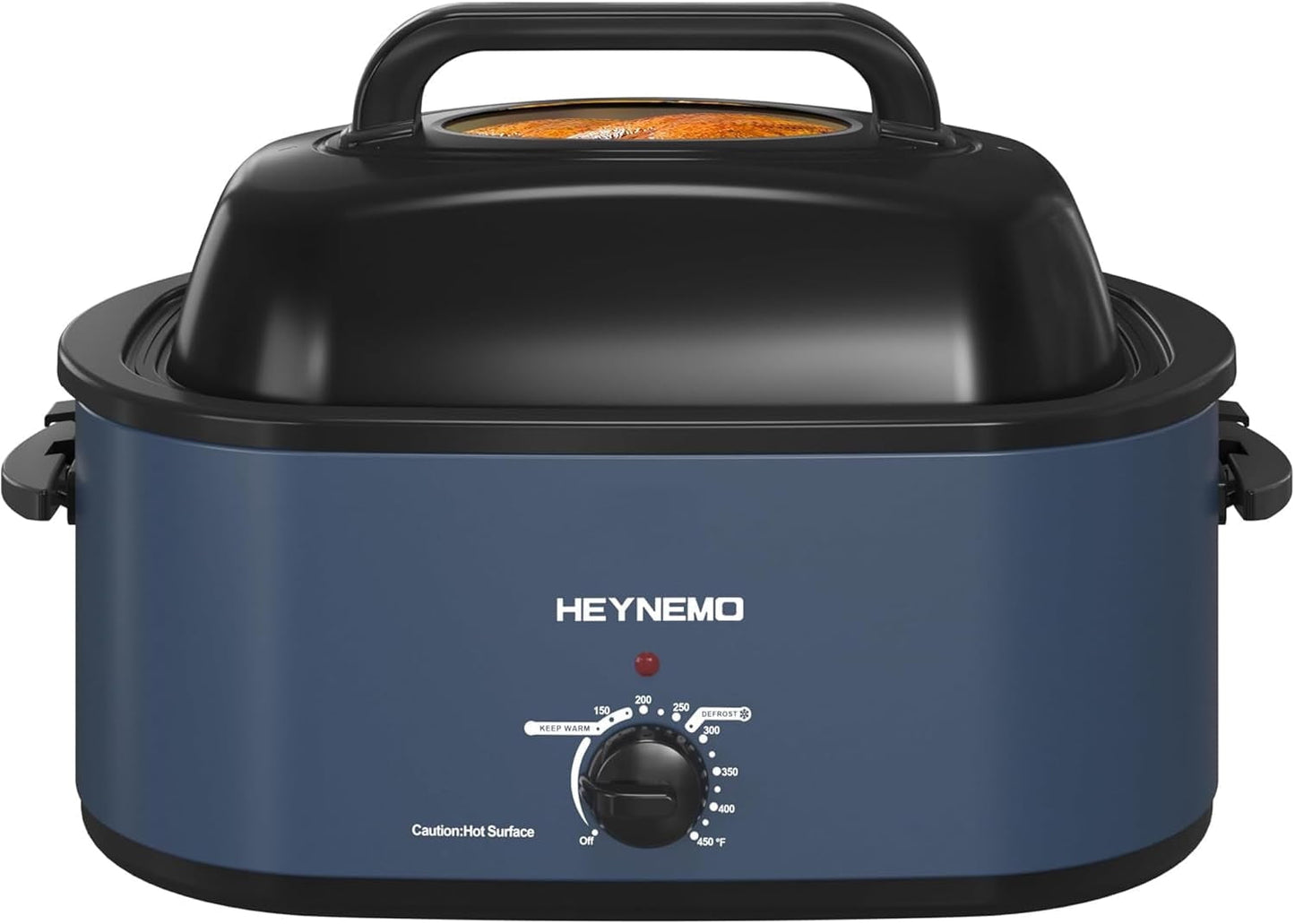 Superjoe 22 Quart Electric Roaster Oven with Visible & Self-Basting Lid, Large Turkey Roaster with Defrost Warm Function, Adjustable Temperature, Removable Pan Rack, Stainless Steel Blue