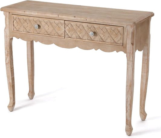 Superjoe 42" Console Table with Carved Drawers, Farmhouse Wood Entryway Table, Small Sofa Table for Living Room, Entryway Table with Storage, Foyer Table for Hallway, Front Door, Wood Color