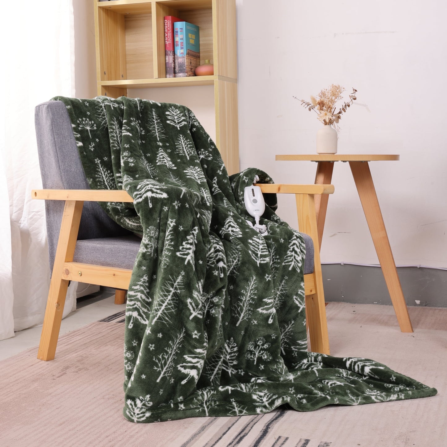 Superjoe Electric Throw Heated Blanket, Double-Layer Flannel, 4 Heat Settings and Auto-off, 60" x 50", Green