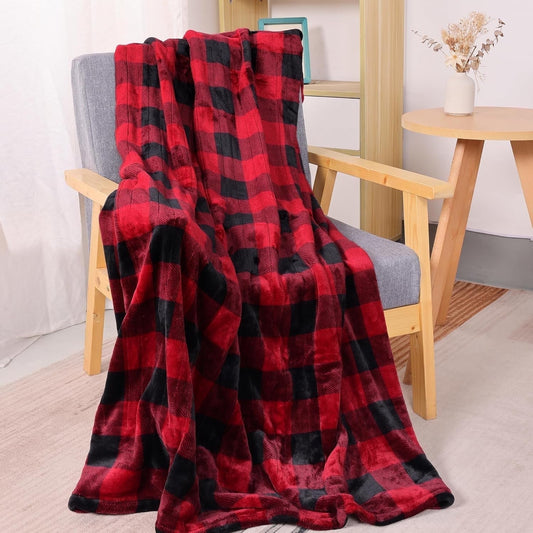 Superjoe Electric Throw Heated Blanket, Double-Layer Flannel, 4 Heat Settings and Auto-off, 60" x 50", Red Plaid