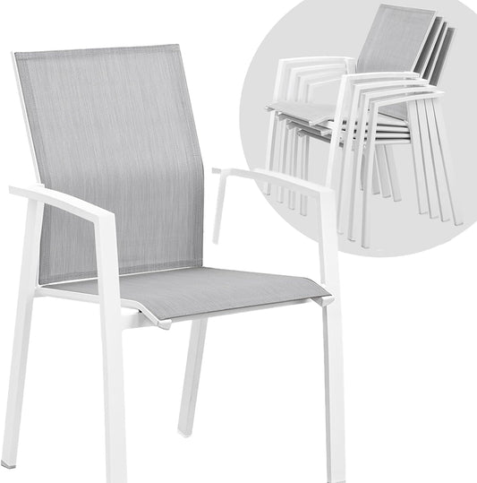 Superjoe Outdoor Patio Aluminum Dining Chairs Set of 4, Outside Stackable Furniture for Lawn, Balcony, Quick-Drying Textilene Fabric, White
