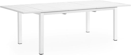 Superjoe Outdoor Patio Dining Table, Aluminum Modern Outside Metal Expandable Patio Table Furniture for Lawn, Balcony, White