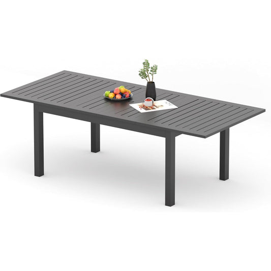 Superjoe Patio Expandable Table Dining Set for 4 to 10, Aluminum Outdoor Dining Table, Rectangular Patio Metal Table with Umbrella Hole for Backyard Porch, Deck £¦ Garden, Easy Assembly, Dark Grey