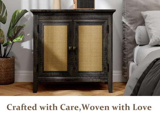 Superjoe Storage Cabinet, Kitchen Sideboard Cabinet with Rattan Decor Doors, Accent Buffet Cabinet with Adjustable Storage Shelf, Wood Cabinet Organizer for Hallway, Dining Room, Living Room, Coffee