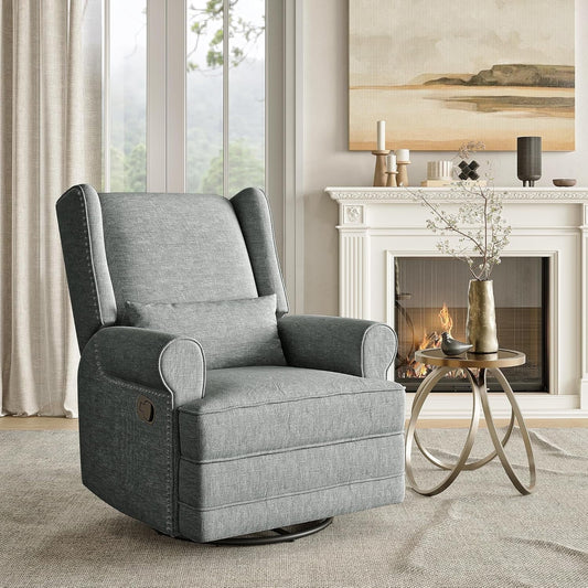Superjoe Swivel Recliner Chair, Comfy Glider Rocking Chairs with Lumbar Pillow and Footrest, Upholstered Swivel Rocking Chair for Bedroom,Nursery, Dark Grey