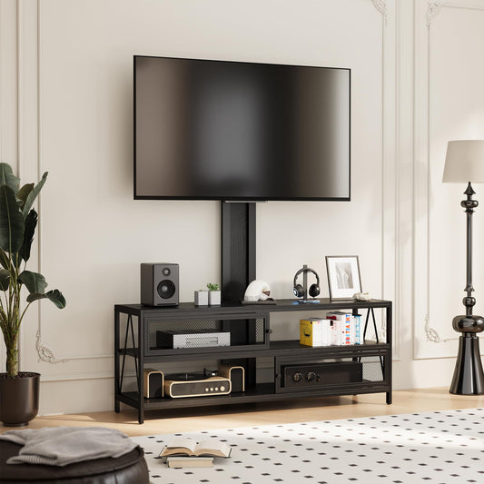 Superjoe TV Stand with Mount and LED Light, Swivel Entertainment Center for TVs 32-65 Inches, 3-Tier Gaming Media Console Tablefor Living Room, Bedroom, Office, Black