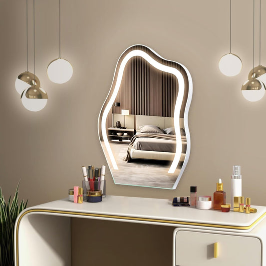 Superjoe Vanity Mirror with Lights, Lighted Makeup Mirror with 3 Color Lighting & Touch Screen, LED Cloud Mirror, Makeup Mirror for Desk, Wall Mounted and Tabletop Lighted Mirror