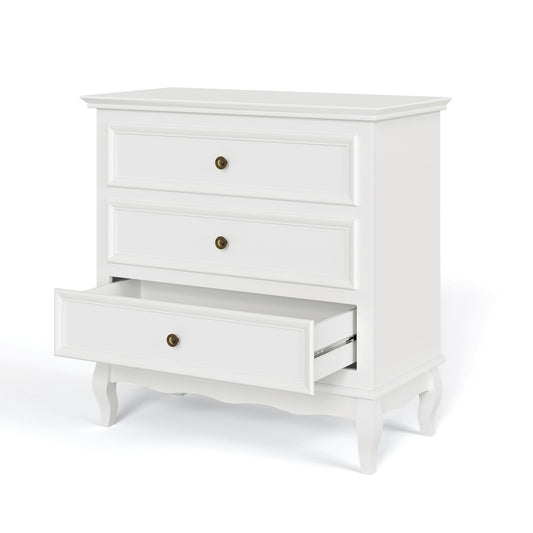 White 3 Drawer Dresser with Ball Bearing Slide, Sturdy Frame Modern Wood Dresser Wide Nightstand Cabinet for Bedroom, Living Room