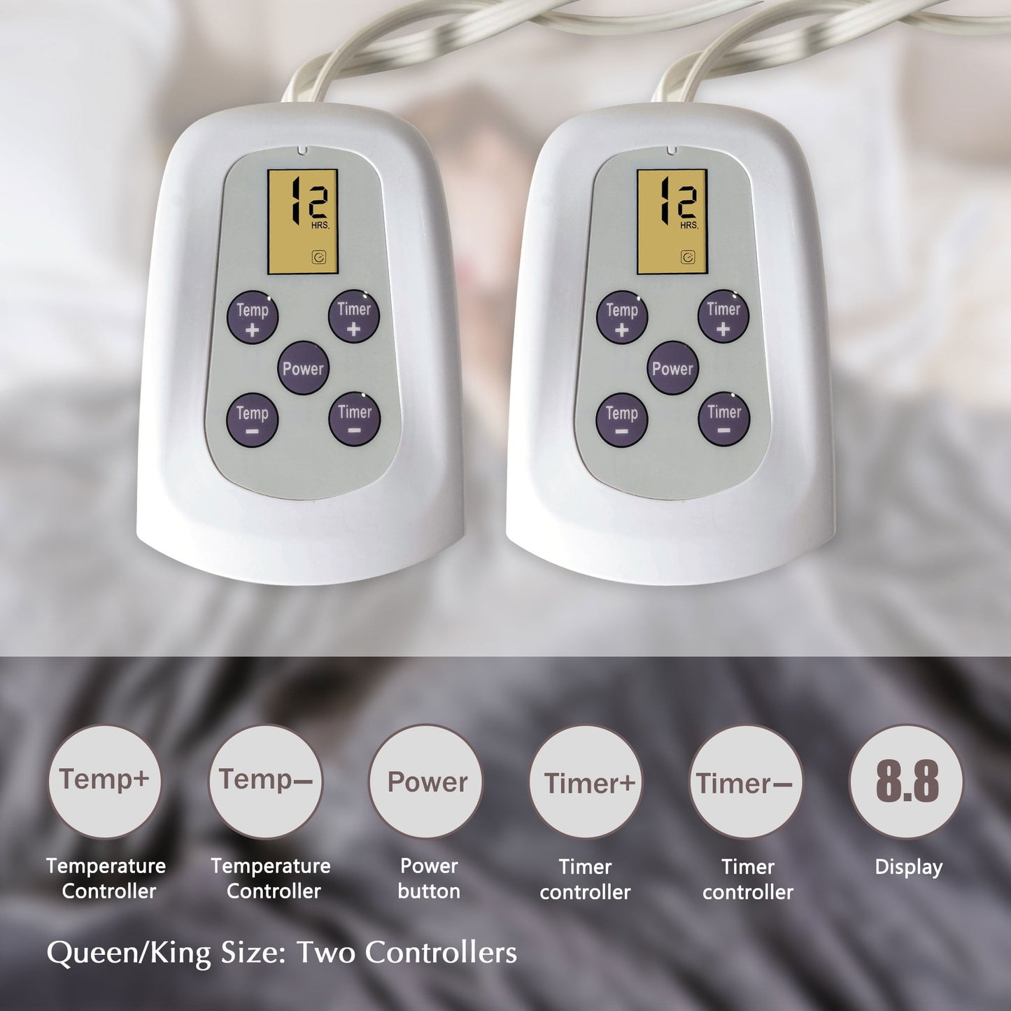 Superjoe Electric Blankets Queen Size 90'' x 84'' Dual Controllers Heated Blanket, 10 Heat Settings, 12 Hour Auto-off Timer, Warm Winter Gifts, Gray