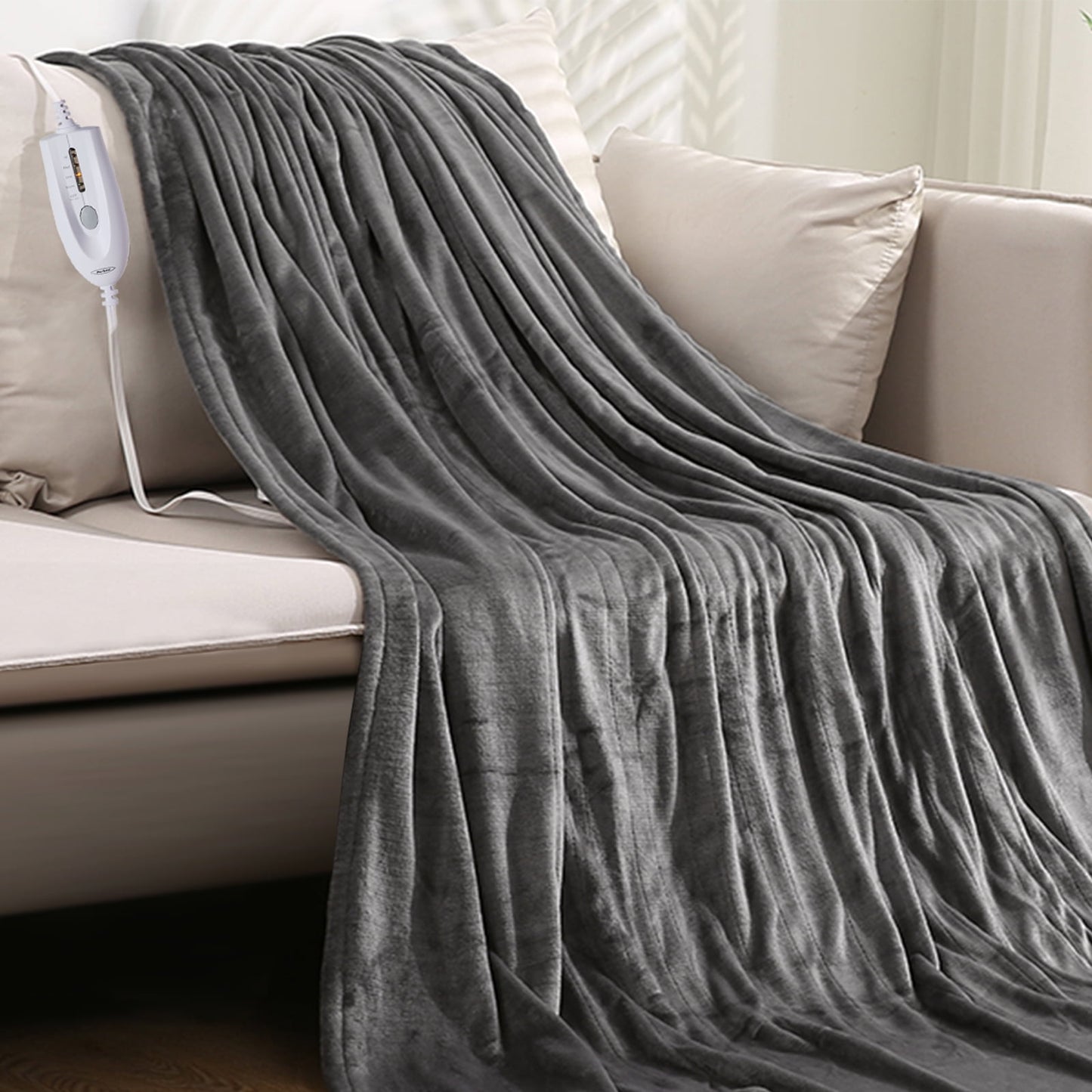 Superjoe Electric Heated Blanket, 60" x 50" Double-Layer Flannel, 4 Heat Settings and Auto-off, Holiday Gift for Family, Gray