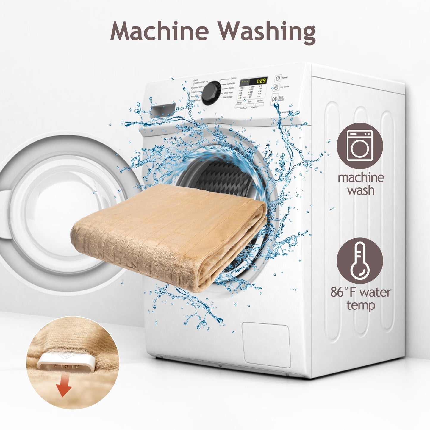 Superjoe Electric Blankets King Size 100'' x 90'' Heated Blankets with Dual Controllers, 10 Heat Settings Auto-off Timer Throw Blanket, Beige Warm Gifts