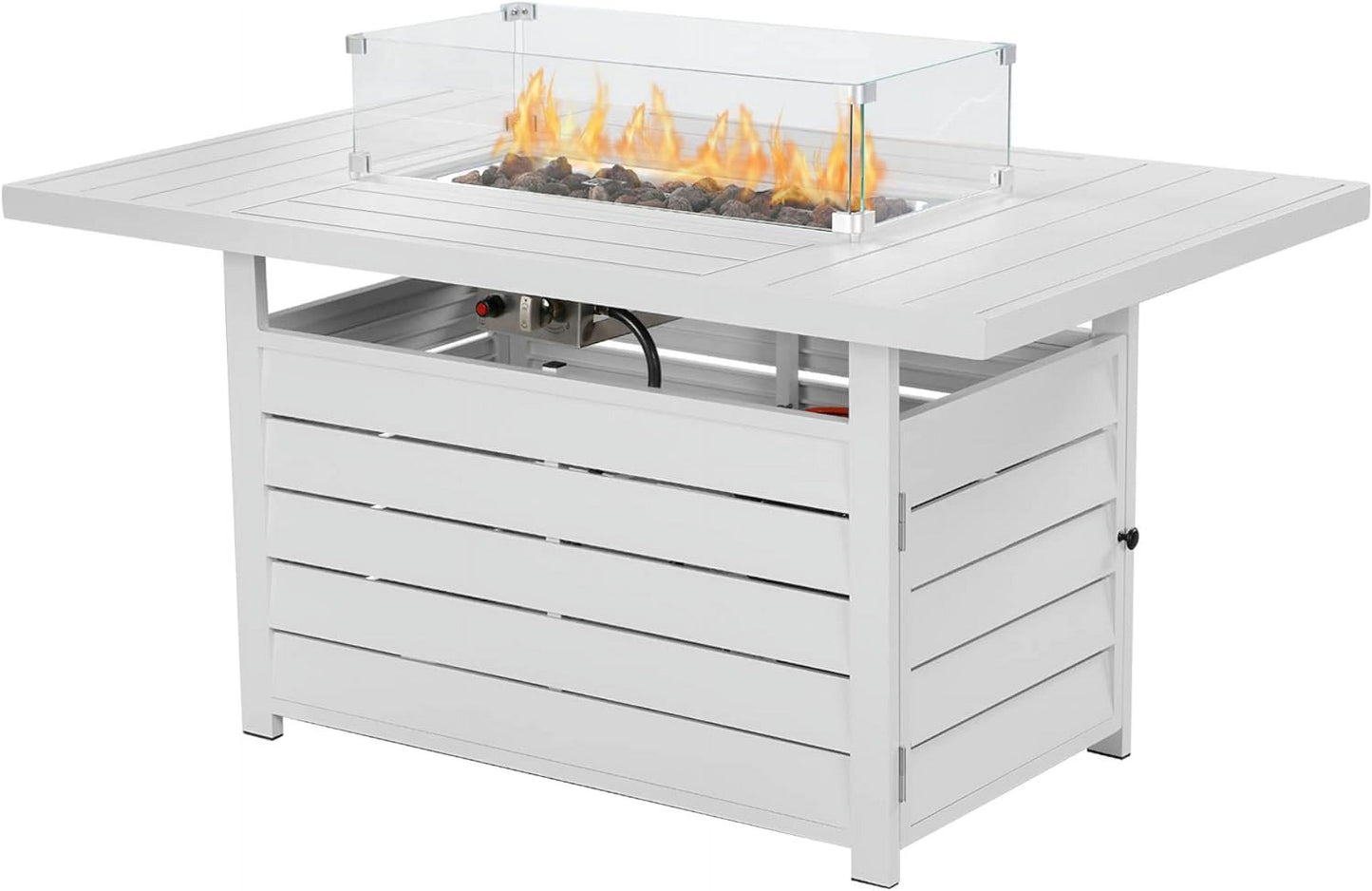 Superjoe 54.3" Patio Aluminum Fire Pit Table, 50000 BTU CSA Certified Propane Gas Outdoor Fire Table, Rectangular Fire Table w/Stainless Burner, Lava Rock, Waterproof Cover, White