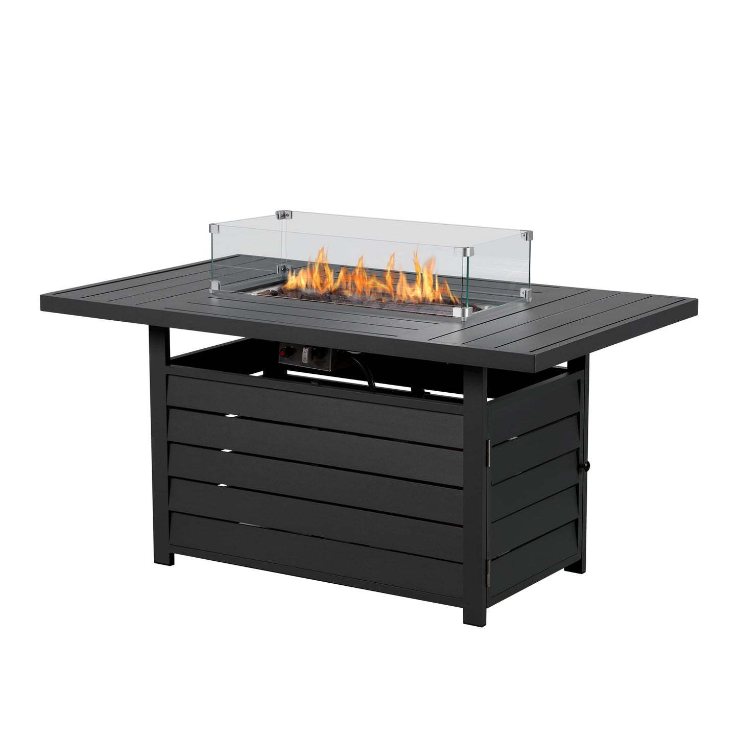 Superjoe 54.3" Patio Aluminum Fire Pit Table, 50000 BTU CSA Certified Propane Gas Outdoor Fire Table, Rectangular Fire Table w/Stainless Burner, Lava Rock, Waterproof Cover, Black