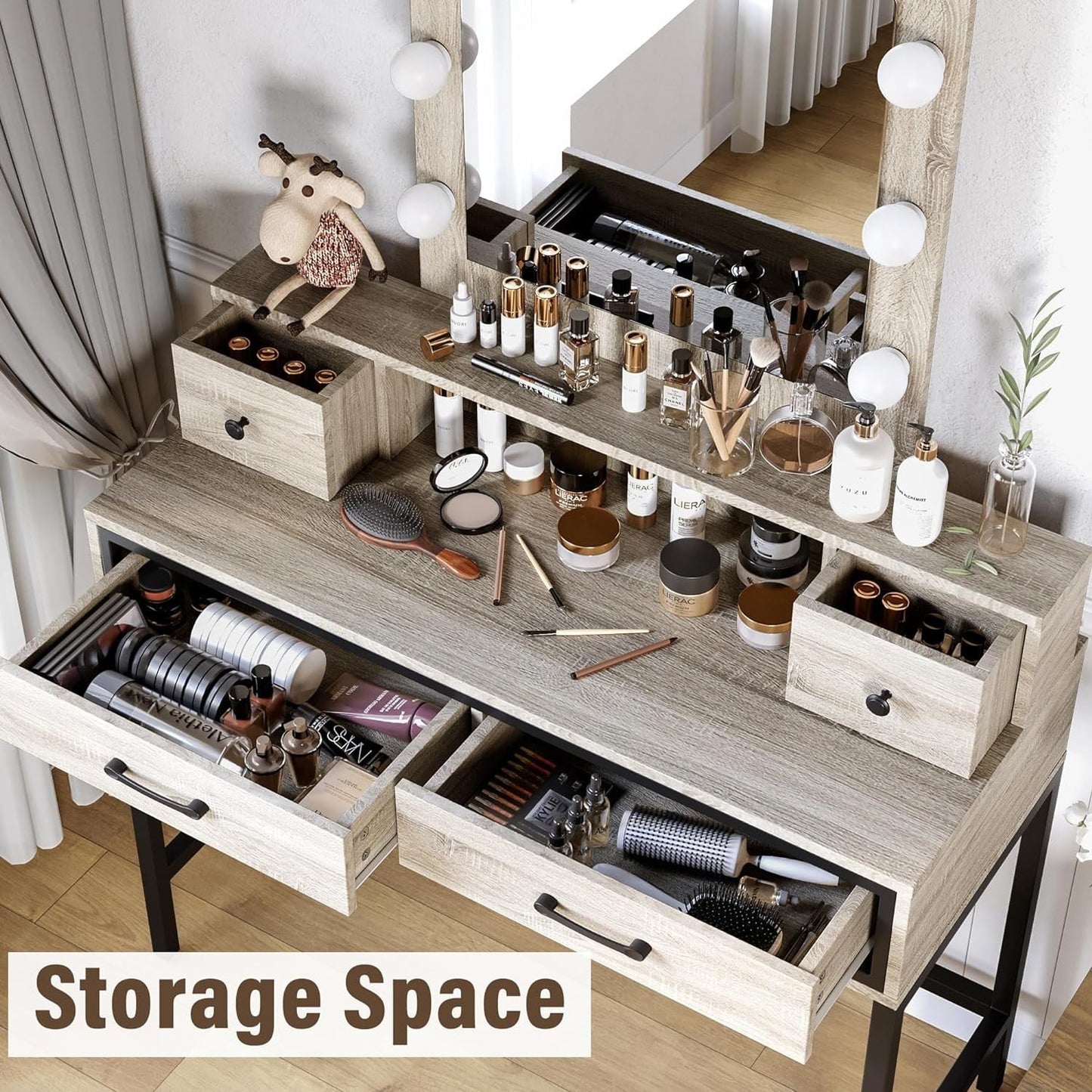 Royalcraft Makeup Vanity Table Set with Sliding Lighted Mirror